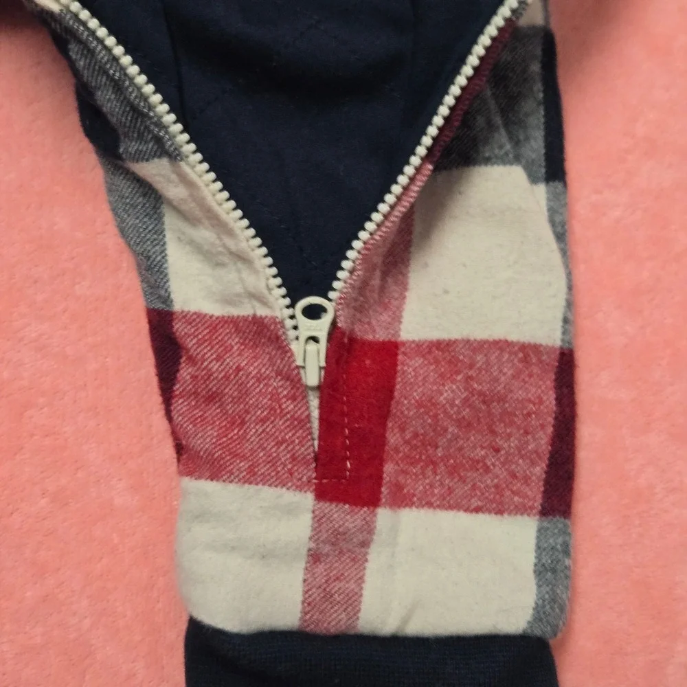 Kith Kids Plaid Hooded Onepiece Romper Jumpsuit Red Cream Blue Size 3-6 Months